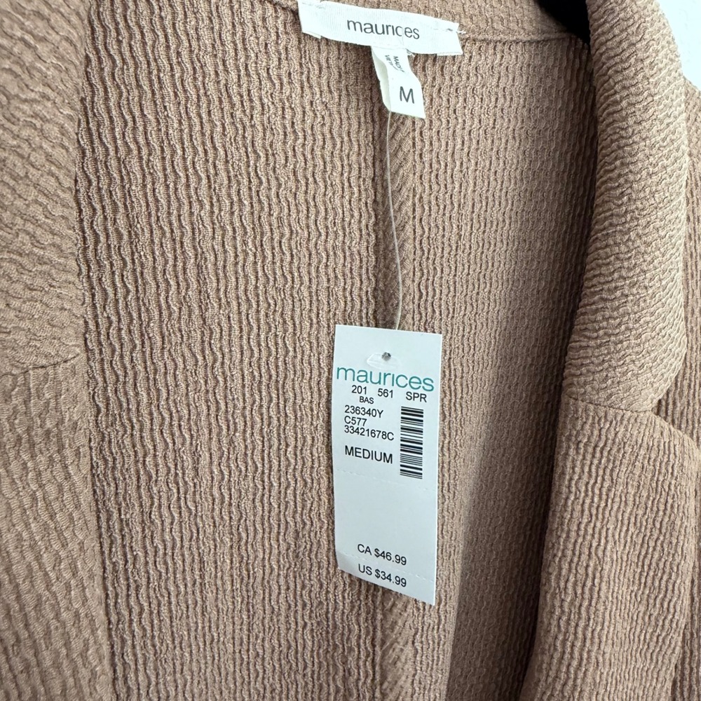 Maurices Womens Tan Brown Textured Open Front Cuffed Sleeve Blazer Size M NWT - Picture 3 of 6